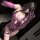 Woman in sensual purple lace bodysuit with open-crotch design, long gloves, and thigh chain—modest yet alluring pure desire s...