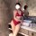 Sensual red lace lingerie set featuring a tie-front bikini thong bra ensemble, perfect for valentines day.