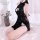 Sensual vintage qipao-inspired lingerie set - sheer mesh erotic costume for women, featuring elegant black design with lace d...