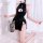 Sensual vintage qipao-inspired lingerie set - sheer mesh erotic costume for women, featuring elegant black design with cutout...