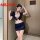 Sexy airline hostess costume set - tight skirt & blouse outfit for nightclub & role play, featuring a stylish navy blue desig...
