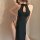 Sexy black halter neck cheongsam sleepwear with lace-up hollow-out design, perfect for role play nightgowns.