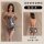 Woman modeling shiny metallic gray backless halter dress with crisscross straps; includes matching t-back skirt.