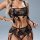 Woman modeling sexy black floral sheer lace lingerie set with garter belt and babydoll top, featuring soft comfortable seduct...