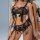 Sexy black floral sheer lace lingerie set with babydoll top and garter belt, featuring soft comfortable seductive design.