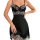 Sexy black and white lace sleep dress for women, featuring backless design with floral lace details, perfect for romantic eve...