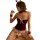Sexy bunny girl costume set featuring a red velvet top with white bows, sheer lace garter belt, and matching accessories for ...