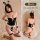 Sexy bunny girl costume set with lace bodysuit, bow, garter stockings, and ears for adults.