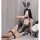 Woman in sheer black bunny girl lace bodysuit with open-crotch design, fishnet stockings, and fluffy ears — seductive lingeri...
