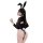 Sexy bunny girl latex-style bodysuit featuring black rabbit ears and shorts with white pom-pom, perfect for playful romance.