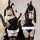 Sexy black bunny lingerie set with sheer dress, adjustable straps, and cute ears – alluring no-remove design for women.