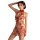 Woman wearing sheer red butterfly lace cheongsam sleepwear with floral embroidery, high collar, and side slits.