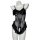 Sexy black ruffle bodysuit with sheer lace and bow details, perfect for a flirty cat or bunny girl costume look.