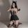 Sexy catwoman sleep dress - lace off-shoulder nightgown & maid costume set for women, featuring black lace with cat ears and ...