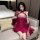 Sexy chinese-inspired sheer mesh red hanfu-style corset dress with overlay top, elegant design perfect for evening wear.