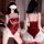 Sexy christmas bunny costume for women - hot catwoman bodysuit outfit, festive cosplay lingerie set featuring red and white d...