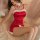 Sexy christmas bunny costume for women - seductive holiday lingerie set with red satin and white fur trim