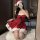 Sexy christmas costume outfit - festive holiday cosplay & anime-themed lingerie performance dress featuring a red corset dres...