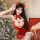 Sexy christmas lingerie set for women - festive reindeer-themed sleepwear & party outfit featuring red velvet with antlers an...