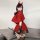 Sexy christmas party lingerie - naughty elf costume featuring red velvet cape, devil horns, and black gloves perfect for holi...