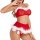 Sexy christmas party outfit - new years eve festive lingerie set for women featuring red sheer top and matching skirt with wh...