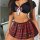 Sexy cosplay uniform set - plaid mini skirt & matching top for adult role play & costume parties