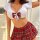 Sexy cosplay uniform set - plaid mini skirt & matching top for adult role play & costume parties