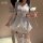 Sexy deep v lace corset set - sheer pearl mesh maid costume with waist-cinching design for women, featuring delicate bows and...