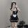 Sexy deep v lace maid costume for women featuring flirty petticoat dress with seductive silhouette, perfect for themed events...