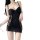 Sexy black deep v lace mesh sleep dress with ruffled sheer sides and open-crotch design - seductive nightwear set.