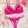 Sexy embroidered floral lingerie set with push-up bra and thong, featuring delicate lace and vibrant pink accents.