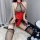 Sexy pu leather mesh bodysuit with halter neck and tulle skirt - lace-up corset style