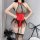 Sexy pu leather mesh bodysuit with halter neck & tulle skirt - lace-up corset style