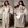 Sexy european-style ice-silk look plus size sleep dress featuring elegant lace sleeves and a flowing design, perfect for luxu...