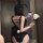Sexy fishnet bodysuit set featuring lace rabbit costume with snap crotch design, perfect for naughty lingerie outfits.