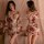 Sexy floral deep v sleep robe set, silk-like sheer kimono nightwear for women, trendy lounge and party wear.