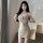 Sexy hot girl fashion lingerie slip dress with chain detail & high slit - bodycon mini dress