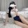Sexy gymnastics outfit set - cute schoolgirl costume for role play & bedroom fun, featuring a white bodysuit with navy accent...