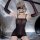 Sexy horse oil shine bustier top & lace bodycon stockings set - ultra-thin sheer lingerie outfit featuring a black bodysuit w...