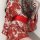 Sexy japanese-style kimono lingerie set featuring deep red floral print with lace fan accessory, perfect for women seeking a ...