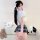 Sexy jk uniform set for small bust - revealing chest school outfit, flirty pleated college costume with hello kitty decor