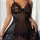 Sexy black lace bodycon dress with floral embroidery and sheer mesh panels, elegant heated thermal mini lingerie for women.