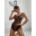 Woman wearing a sexy lace bodysuit with polka dots and sheer mesh, styled as a bunny costume outfit with ears.