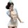 Woman in sexy lace bodysuit and skirt set with deep v-neck, secretary-style sleepwear outfit for women.
