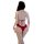 Woman wearing red lace bodysuit with open-crotch design, featuring a cheongsam-inspired style for sensual sleepwear.