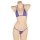 Purple ice silk sheer bikini bra and panty set displayed on a mannequin, featuring delicate lace bondage details.