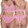 Sexy pink lace bra and panty set with intricate floral design, featuring a three-point erotic style for womens intimate appar...