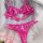 Sexy lace bra set for women in vibrant pink, featuring intricate floral patterns and matching panties, perfect for a romantic...