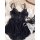 Black lace cami nightgown with sheer mesh, floral trim, and ruffled skirt—elegant lingerie set for women.