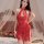 Woman wearing red lace cheongsam lingerie with sheer cutout design, featuring halter neck and side ties, styled as seductive ...